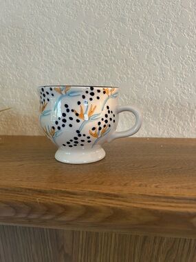 Potters Studio Footed Ceramic Mug with Blue Dot & Yellow Floral Design